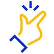 Stylized icon of a yellow hand snapping fingers, with blue accents and three motion lines suggesting action. Represents a quick or easy action.