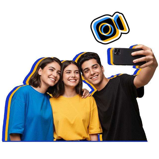 People take selfie on phone